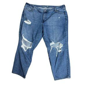 Old Navy Women's Plus Size 24 Blue Curvy High Rise OG Straight‎ Distressed Jeans